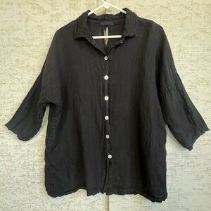 Meo Meli Womens Black 100% Linen Top Size Medium Made in Italy Lagenlook Beachy